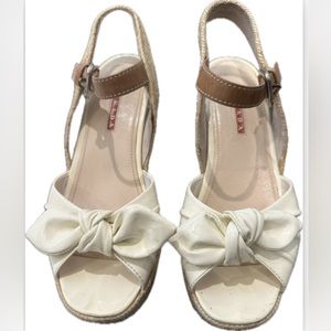 Prada Bianco Patent Leather Wedge 38